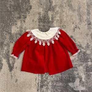 Bryan Vintage Red Baby Dress with Lace Collar